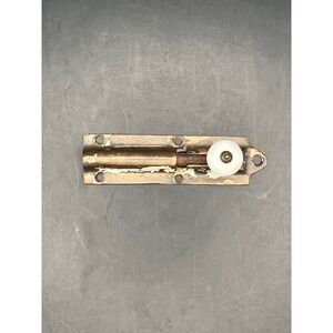 Antique Brass Door Bolt w/ Porcelain Knob Vintage Hardware Rustic Decor 4"‎ Long